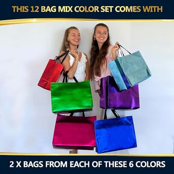 Mix Color Extra Large Gift Bags with Handles – Set of 12 Reusable Gift Bags - Picture 2 of 6
